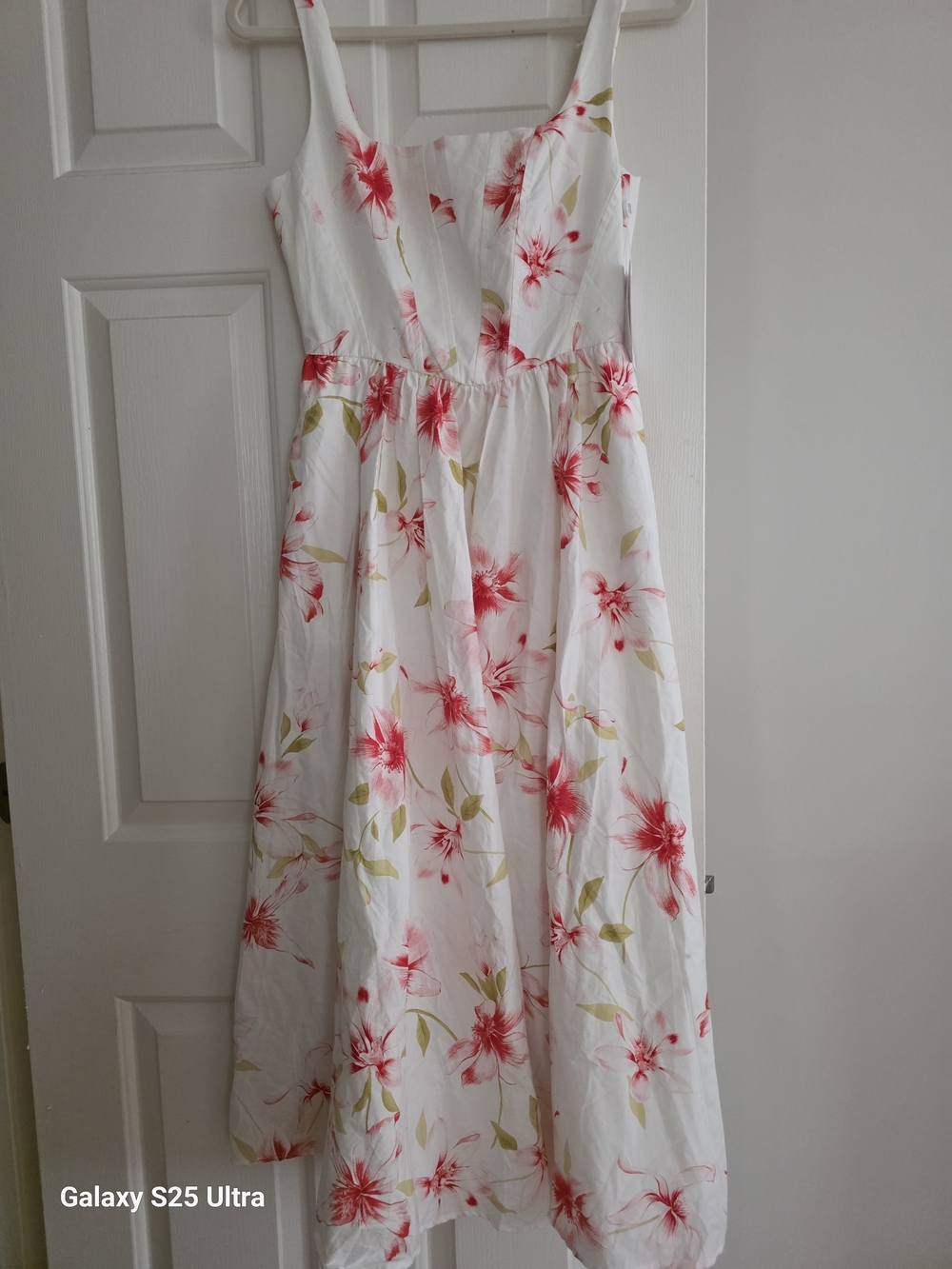 Wayf White Corset Dress with Pink Floral Print